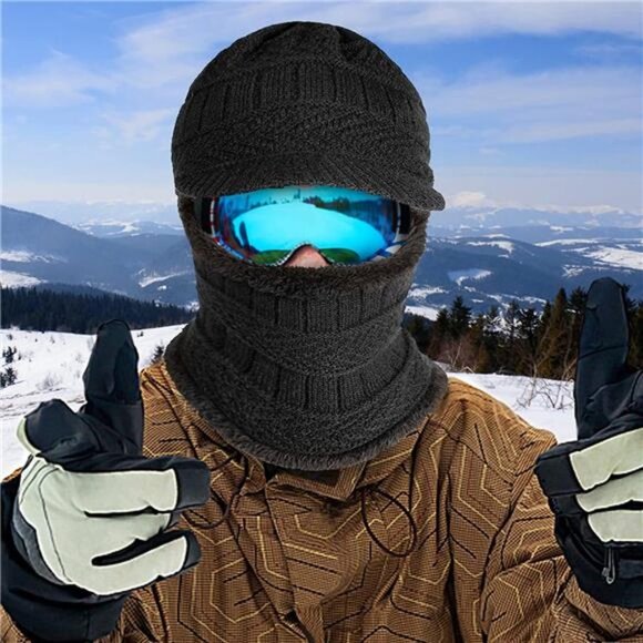 2Pcs Unisex Knit Beanie Ski Masks Neck Gaiter with Ears Covers - Picture 2 of 7